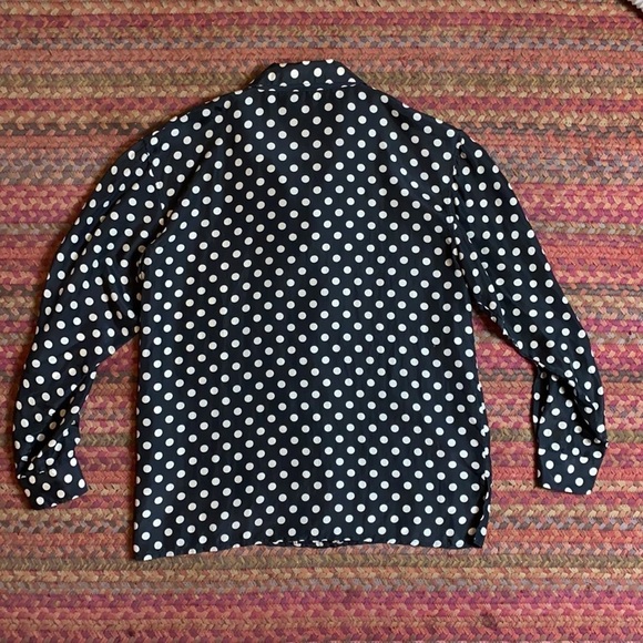VINTAGE POLKA DOT SILK LONG SLEEVE BUTTON UP BLOUSE - Picture 4 of 4